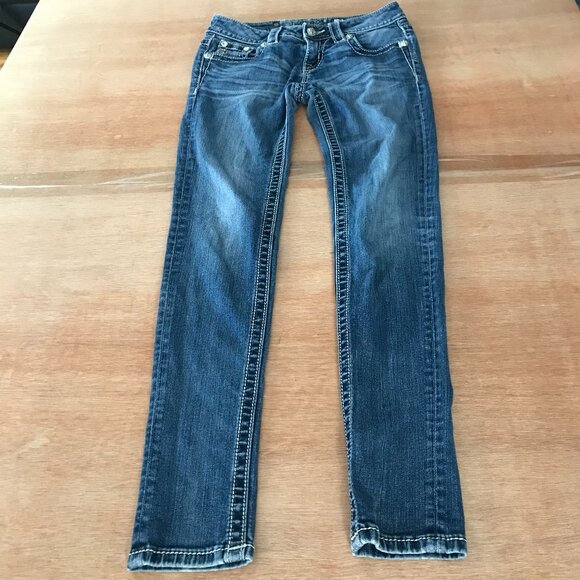 Miss Me Signature Skinny Jeans Women 25 Blue Mid Gothic Cross Sequins Rhinestone - Picture 2 of 15